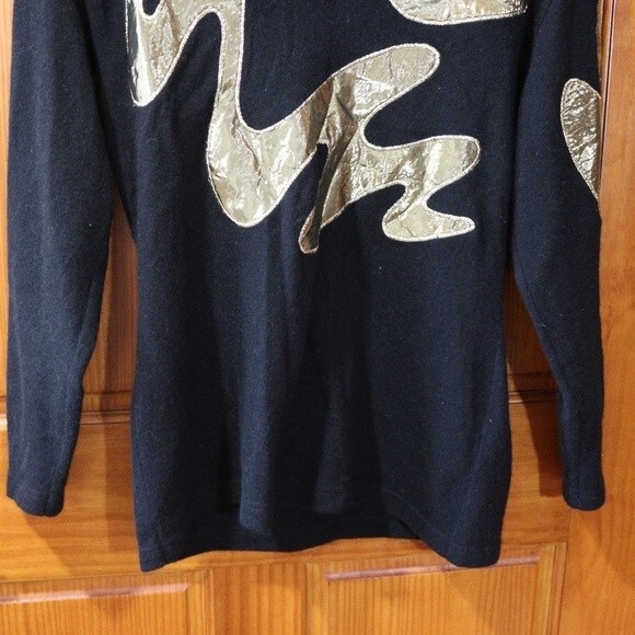Outlander Vintage Black Metallic Gold Swirl Abstract Wool Angora Sweater - Picture 10 of 15
